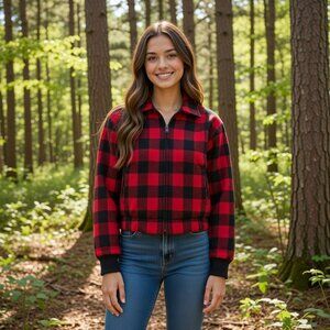 Vintage‎ Women's Pendleton 100% Wool Red Plaid Bomber Jacket, Size S